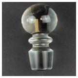 Vintage etched glass wine decanter with ball stopper and handle