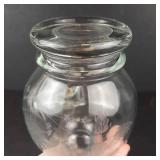Vintage etched glass wine decanter with ball stopper and handle