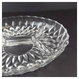 Val St Lambert Crystal Divided Relish Dish - Four-Compartment Diamond-Cut Pattern