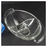 Cambridge Glass Blue 3-Part Relish Dish - Vintage Cloverleaf Design (Chipped Rim)