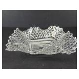 Indiana Glass Diamond Point Square Clear Glass Dish - Vintage Ruffled Edge