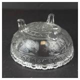 Indiana Glass Scalloped Birds & Strawberries Footed Desert Bowl