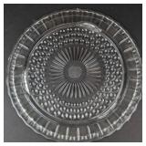 Vintage Federal Glass Footed Cake Plate - Sunburst Center with Dotted Ring Pattern