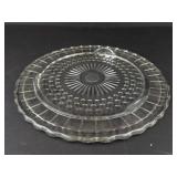 Vintage Federal Glass Footed Cake Plate - Sunburst Center with Dotted Ring Pattern