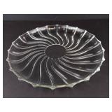 Federal Glass Rhythm Platter - Clear Swirl Round - 9 in Diameter - Vintage 1960s