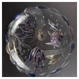 Mikasa Savoir Vivre Key Largo Glass Bowl - Vintage Embossed Fish & Seashells, Blue Edges