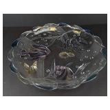 Mikasa Savoir Vivre Key Largo Glass Bowl - Vintage Embossed Fish & Seashells, Blue Edges