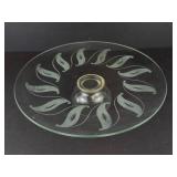 Glass Cake Stand with Etched Leaf Pattern on Pedestal - 11 in Diameter