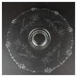 Clear Glass Pedestal Plate with Etched Leaf Pattern - 11 Inch Diameter