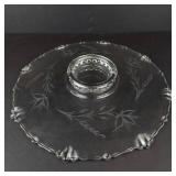 Clear Glass Pedestal Plate with Etched Leaf Pattern - 11 Inch Diameter