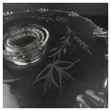 Clear Glass Pedestal Plate with Etched Leaf Pattern - 11 Inch Diameter