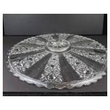 HUGE Crystal Cut Glass Round Serving Plate - 20-Inch Diameter, Scalloped Rim, Starburst Pattern