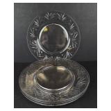 Clear Glass Dessert Plates - Bamboo Leaf Border (Lot of 4)