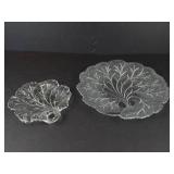 Indiana Glass Pebble Leaf Clear Glass Dish & Pressed Glass Serving Plate (Lot of 2)