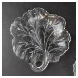 Indiana Glass Pebble Leaf Clear Glass Dish & Pressed Glass Serving Plate (Lot of 2)