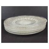 Set of 5 Clear Pressed-Glass Plates with Starburst Pattern, 9 in Diameter