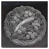 Pressed Glass Plates Set - Leaf & Berry Embossed, Herringbone & Clear Swirl Edges (Lot of 3)