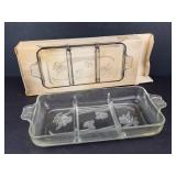 Toscany Printemps Relish Tray - 3-Compartment Frosted Floral Glass