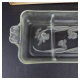 Toscany Printemps Relish Tray - 3-Compartment Frosted Floral Glass