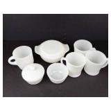 Anchor Hocking Fire-King Milk Glass D-Handle Mugs & Casserole Dish 7-Piece Set