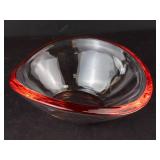 Walther-Glas Art Glass Oval Bowl - Red Rim, Clear Body - Made in Germany
