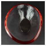 Walther-Glas Art Glass Oval Bowl - Red Rim, Clear Body - Made in Germany