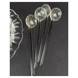 Princess House Crystal Heritage Shell Condiment Spoons - Set of 4 & Clear Candy Dish