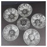 Crystal Glass Dessert Bowls - Set of 6, 5 in Diameter, Starburst Pattern