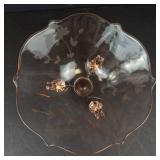 Lancaster Pink Depression Glass Footed Bowl - Floral Etching & Scalloped Rim