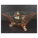 Lancaster Pink Depression Glass Footed Bowl - Floral Etching & Scalloped Rim