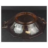 Vintage Pink Depression Glass Octagonal Serving Dish with Handles