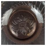 KIG Indonesia Pink Sunflower Glass Bowl - Amber Swirl Pattern, 9-in Diameter