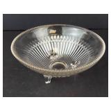 Pressed Glass Footed Bowl with Radiating Starburst Pattern - 6 in Diameter