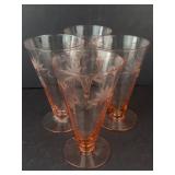 Tumbler Glasses - Vintage Pink Depression Glass Tall Footed (Lot of 4)