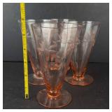 Tumbler Glasses - Vintage Pink Depression Glass Tall Footed (Lot of 4)