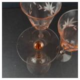 Tiffin Pink Depression Glass Wine Glasses - Etched Floral Pattern (Lot of 3)