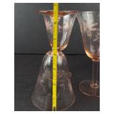 Tiffin Pink Depression Glass Wine Glasses - Etched Floral Pattern (Lot of 3)