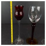 Lot of 3 Stemware Glasses - Burgundy Red Goblets (2) & Clear Goblet with red stem