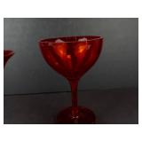 Ruby Red Glass Champagne Coupe & Martini Glass with Clear Stem