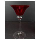 Ruby Red Glass Champagne Coupe & Martini Glass with Clear Stem