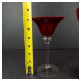 Ruby Red Glass Champagne Coupe & Martini Glass with Clear Stem