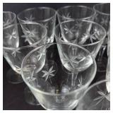Starburst Etched Wine Glasses - Set of 11 Stemware