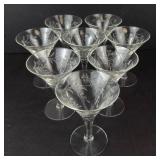 Etched Leaf Cocktail Coupe Glasses - Clear Set of 8