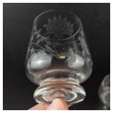 Goblets - Set of 6 Engraved Clear Glass with Etched Leaf Pattern
