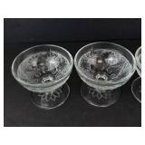 Dessert Coupes - Floral Etched Clear Glass, Set of 4, Footed Stems