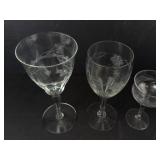Etched Floral Wine Glasses (Lot of 5)