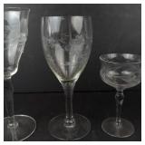 Etched Floral Wine Glasses (Lot of 5)