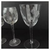 Etched Floral Wine Glasses (Lot of 5)
