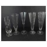 Champagne Flutes - Etched Starburst Pattern (Lot of 5)