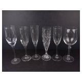 Stemware Assortment- 6 Glasses: 5 Champagne Flutes & 1 Goblet